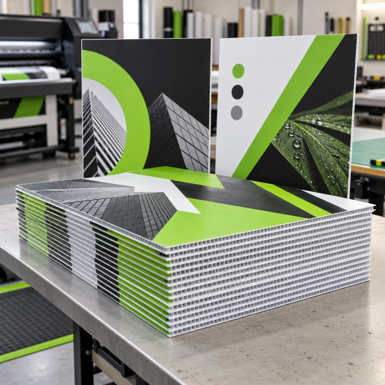 Bulk stack of fully printed 5mm Correx advertising boards