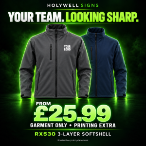 RX530 three-layer softshell jackets in charcoal and navy – from £25.99, garment only; printing extra